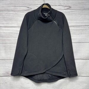 Athleta‎ Cozy Karma Asym Pullover Sweatshirt Black Mock Neck Thumbholes SP